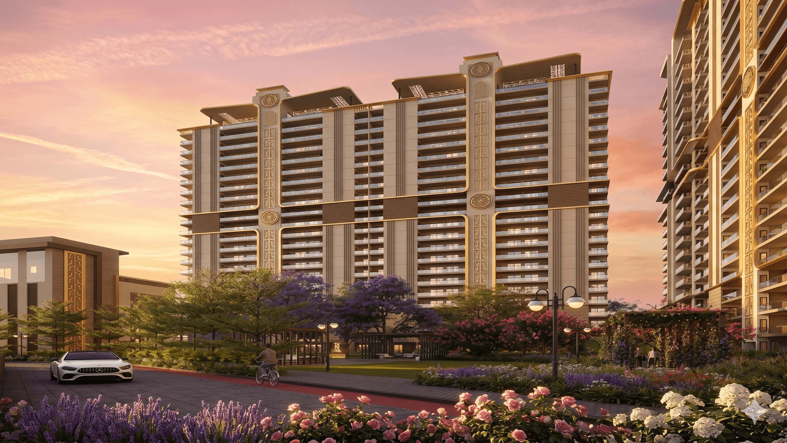 Affinity Belgravia — Tower elevation at sunset