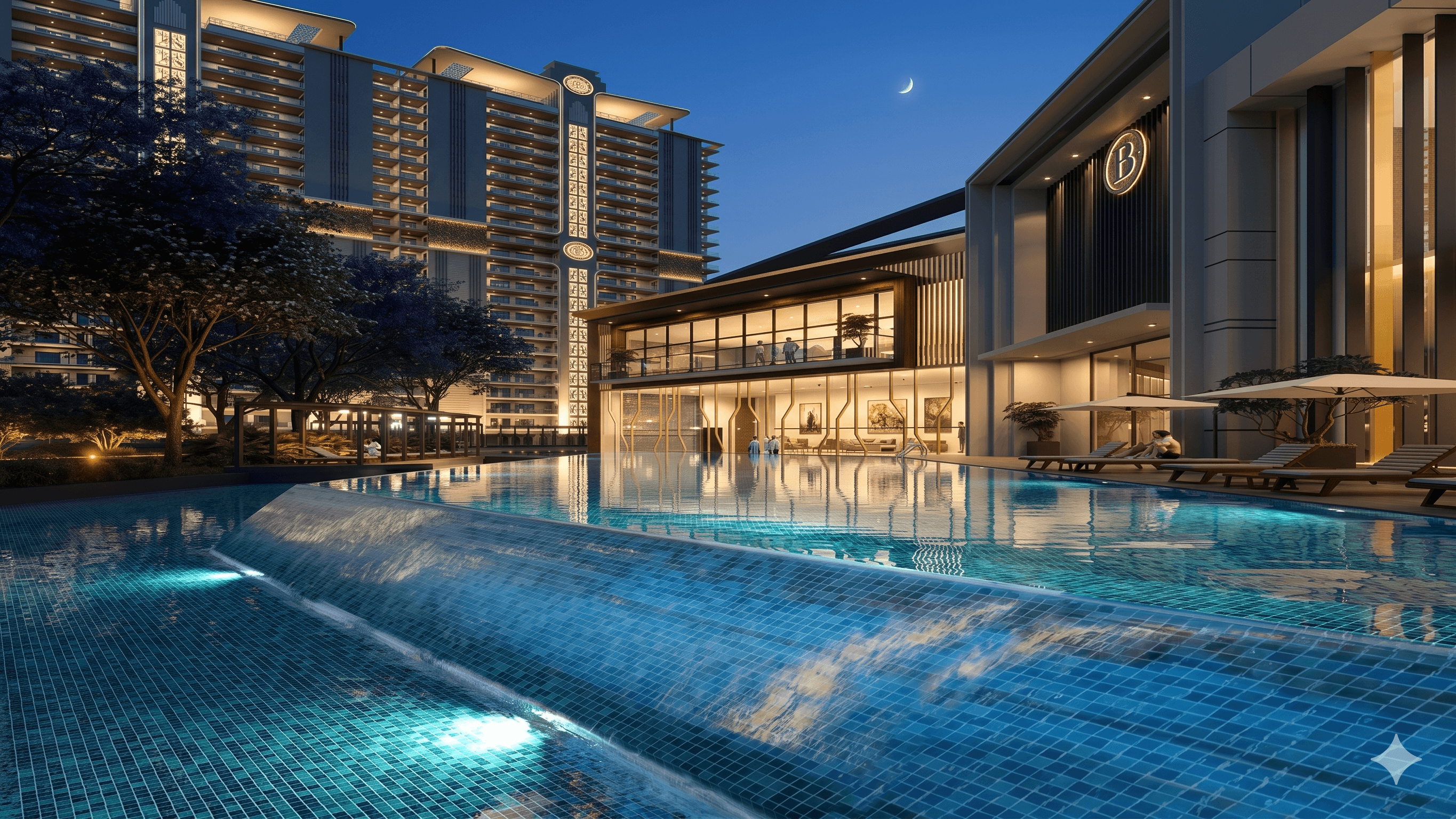 Affinity Belgravia — Central pool at twilight
