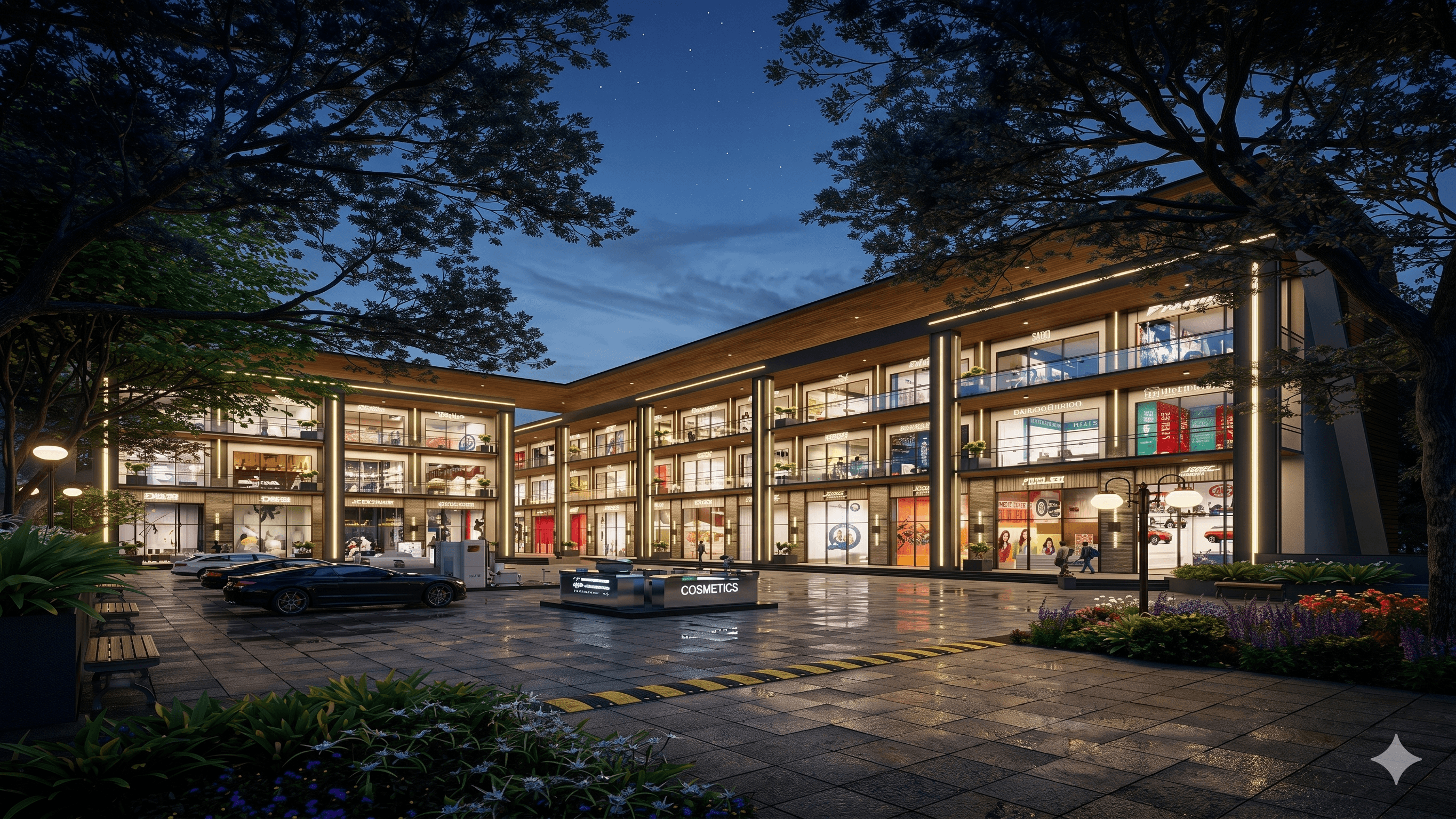 Affinity Belgravia — Commercial plaza at night